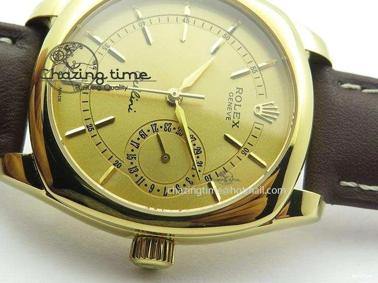 MiroTime 0505 Thermal Cellini Date YG Gold Sticks Dial On Brown Leather Strap A 3885
